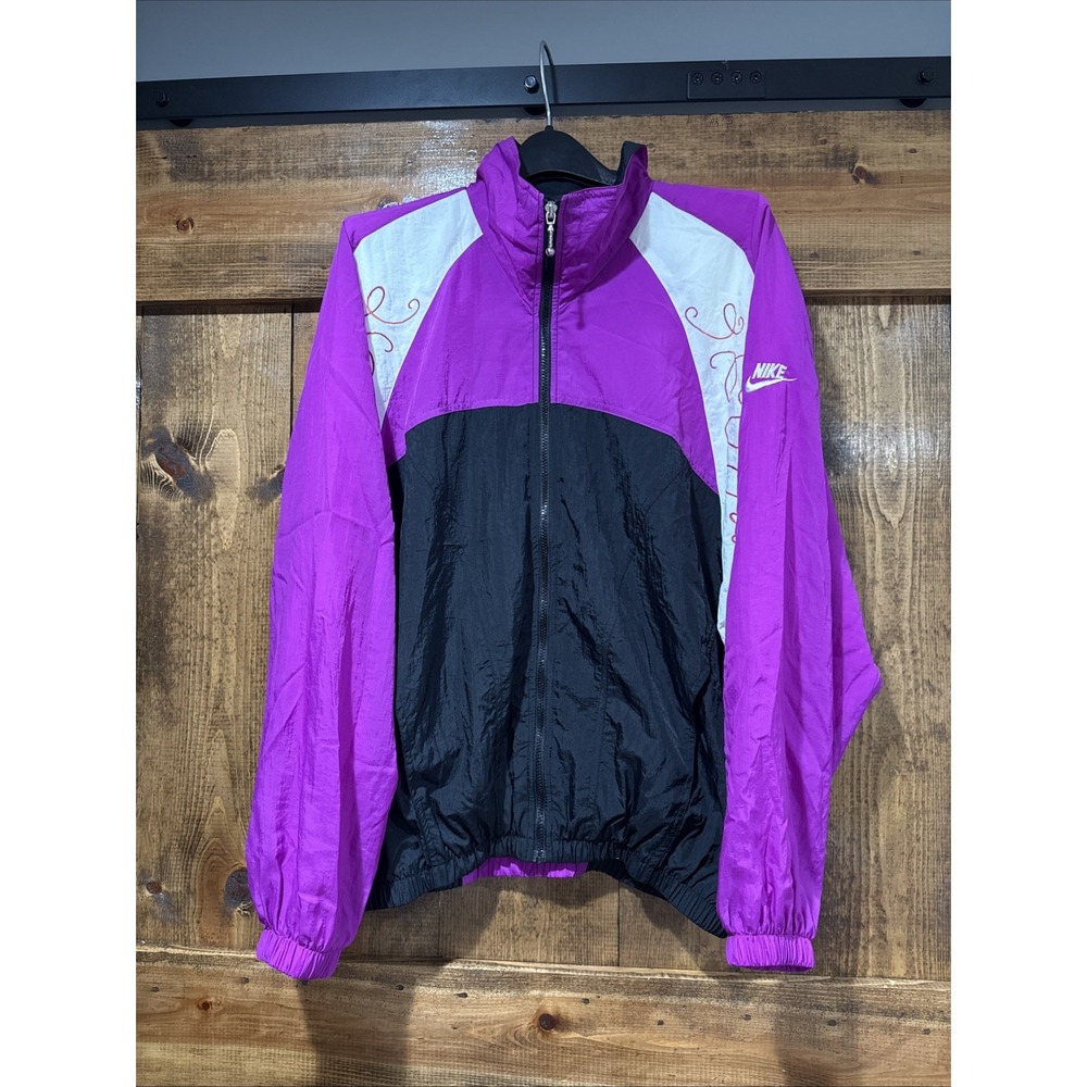 Vintage 90s Nike Retro Windbreaker Purple Jacket Zip Up Sports Size Large